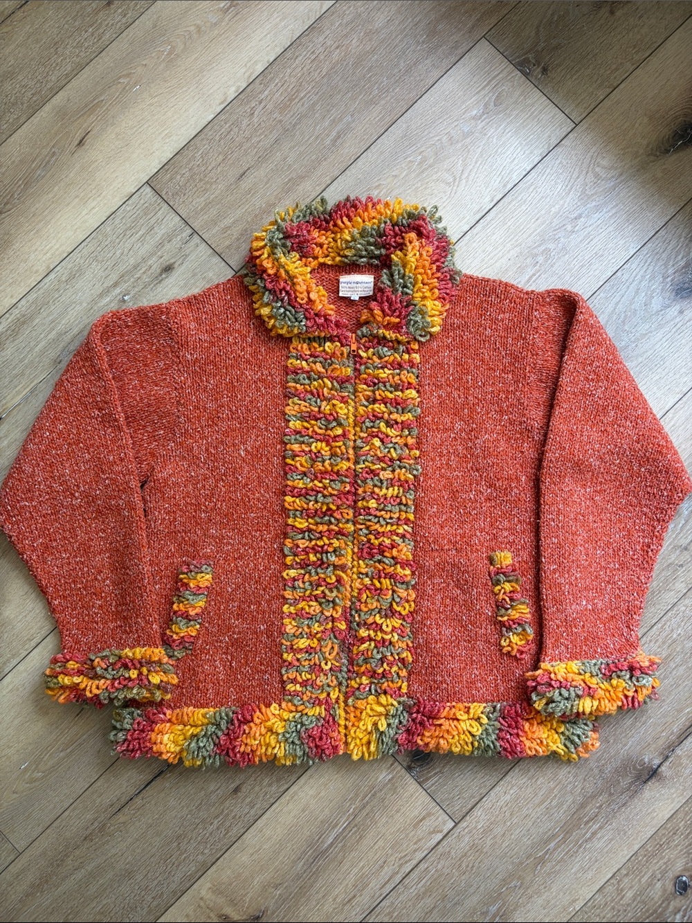 Purple Mountain Full Zip Cardigan Sweater Wool Blend Orange Artsy Boho L Womens